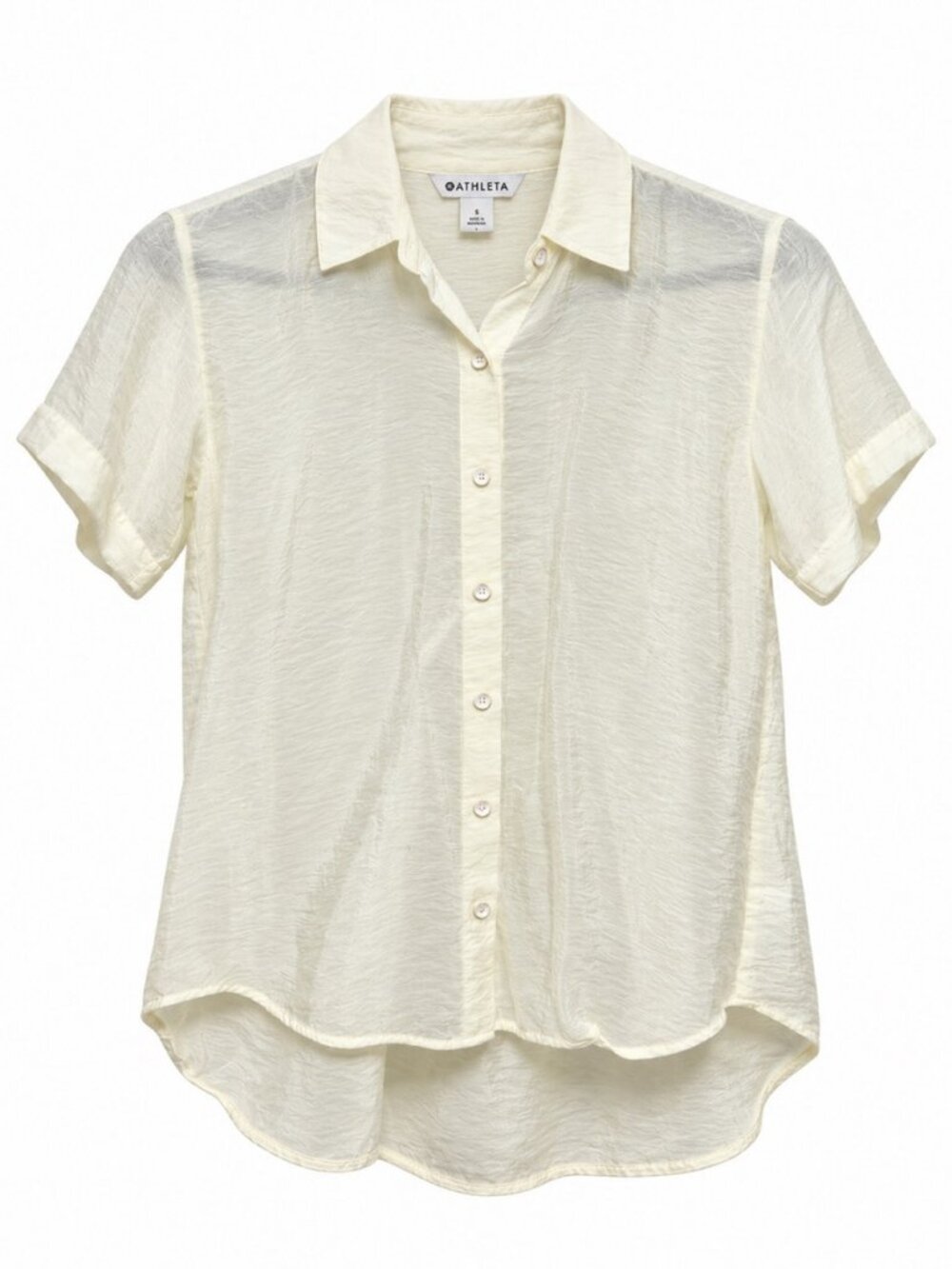 Athleta Cream Sheer Button Down Shirt S